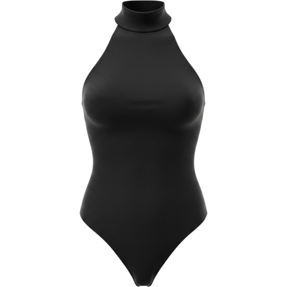 NWT H&M Black Ribbed High Mock Neck Halter Thong Bodysuit Womens Size XL 517648